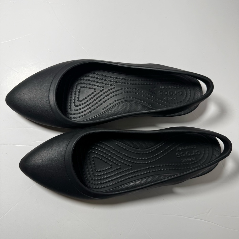 Womens Crocs Eve Slingback Flats Black‎ Pointed Toe Ballet Rare Size 4